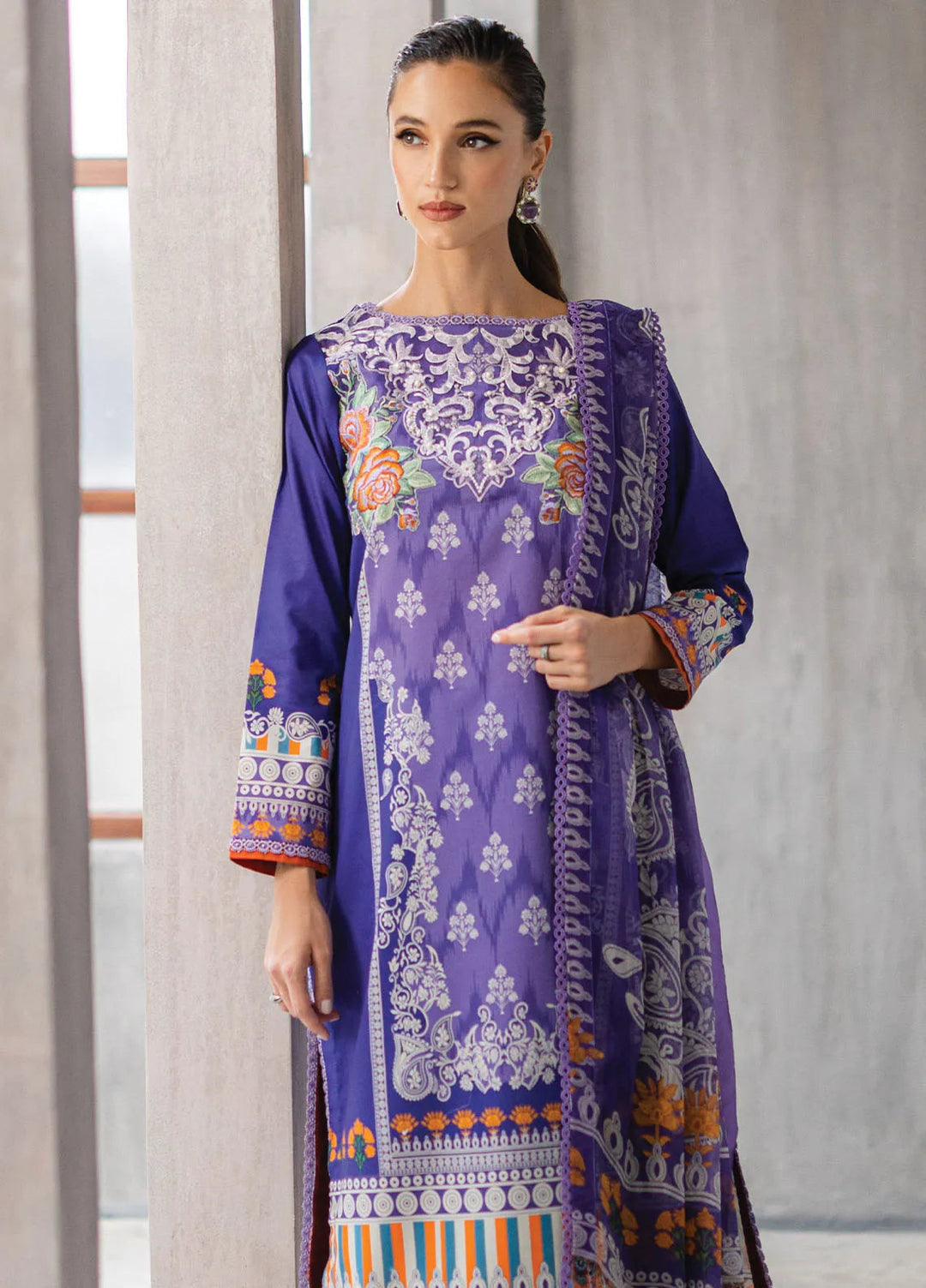 Azalea by Roheenaz Printed Lawn Suit Unstitched 3 Piece RNZ24A Blissful Berry RNZ-08A - Summer Collection