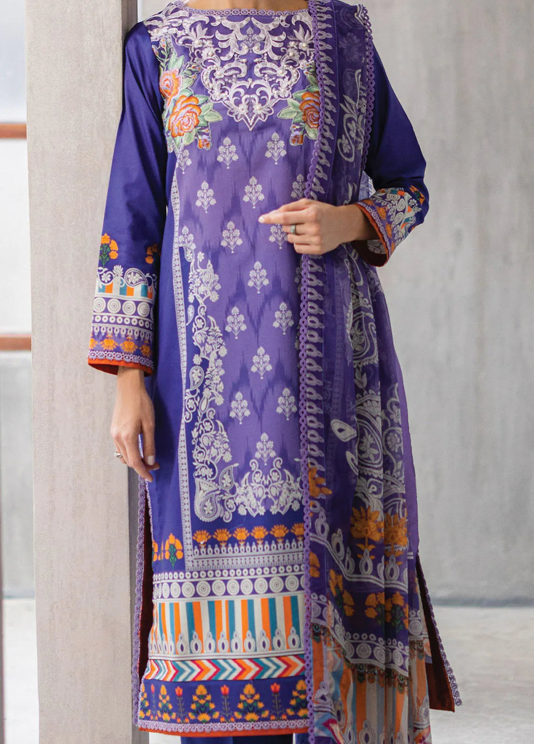 Azalea by Roheenaz Printed Lawn Suit Unstitched 3 Piece RNZ24A Blissful Berry RNZ-08A - Summer Collection
