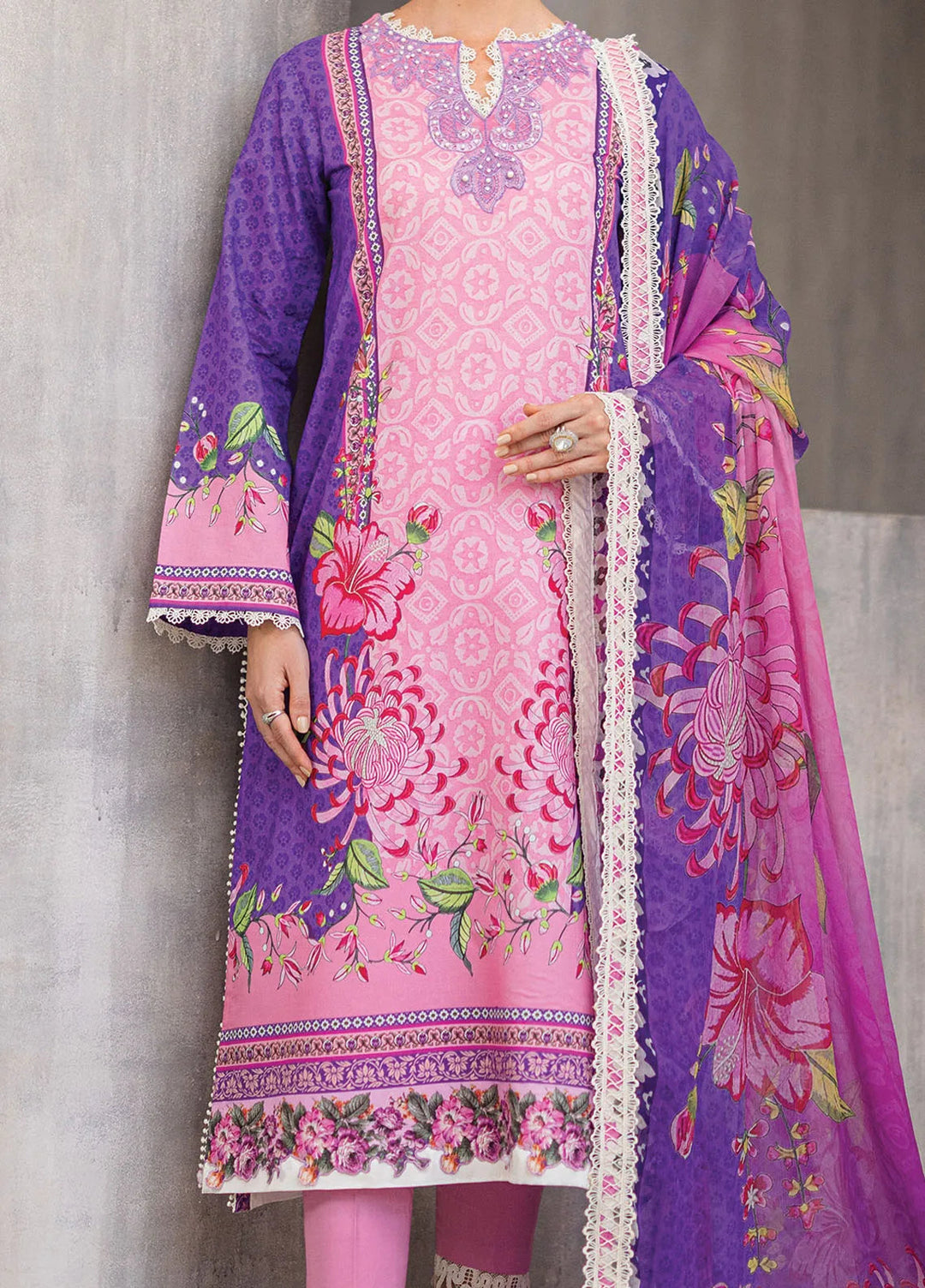 Azalea by Roheenaz Printed Lawn Suit Unstitched 3 Piece RNZ24A Luxe Bloom RNZ-04B - Summer Collection