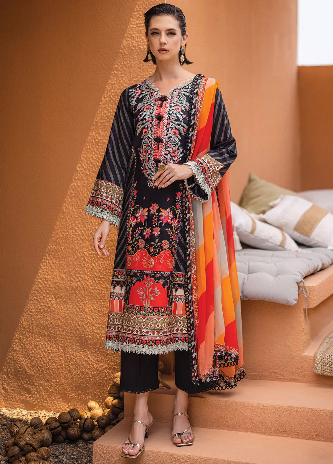 Azalea by Roheenaz Printed Lawn Suit Unstitched 3 Piece RNZ24A Midnight Mirage RNZ-05A - Summer Collection