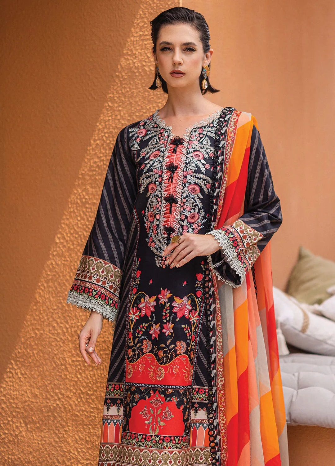 Azalea by Roheenaz Printed Lawn Suit Unstitched 3 Piece RNZ24A Midnight Mirage RNZ-05A - Summer Collection