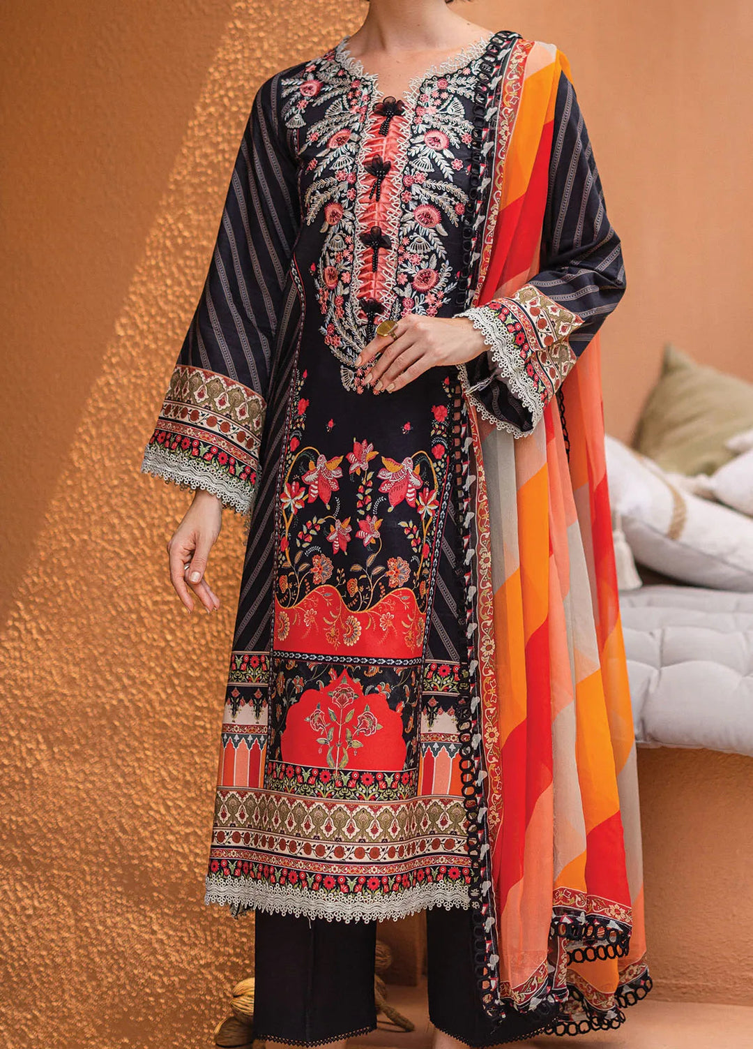 Azalea by Roheenaz Printed Lawn Suit Unstitched 3 Piece RNZ24A Midnight Mirage RNZ-05A - Summer Collection