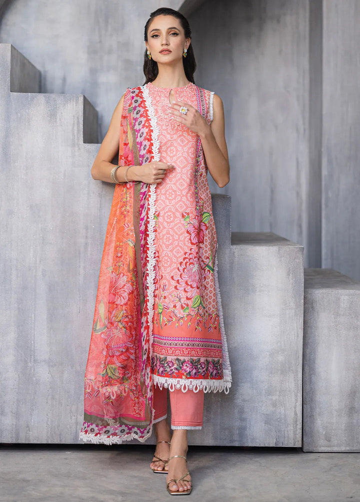 Azalea by Roheenaz Printed Lawn Suit Unstitched 3 Piece RNZ24A Radiant Rose RNZ-04A - Summer Collection