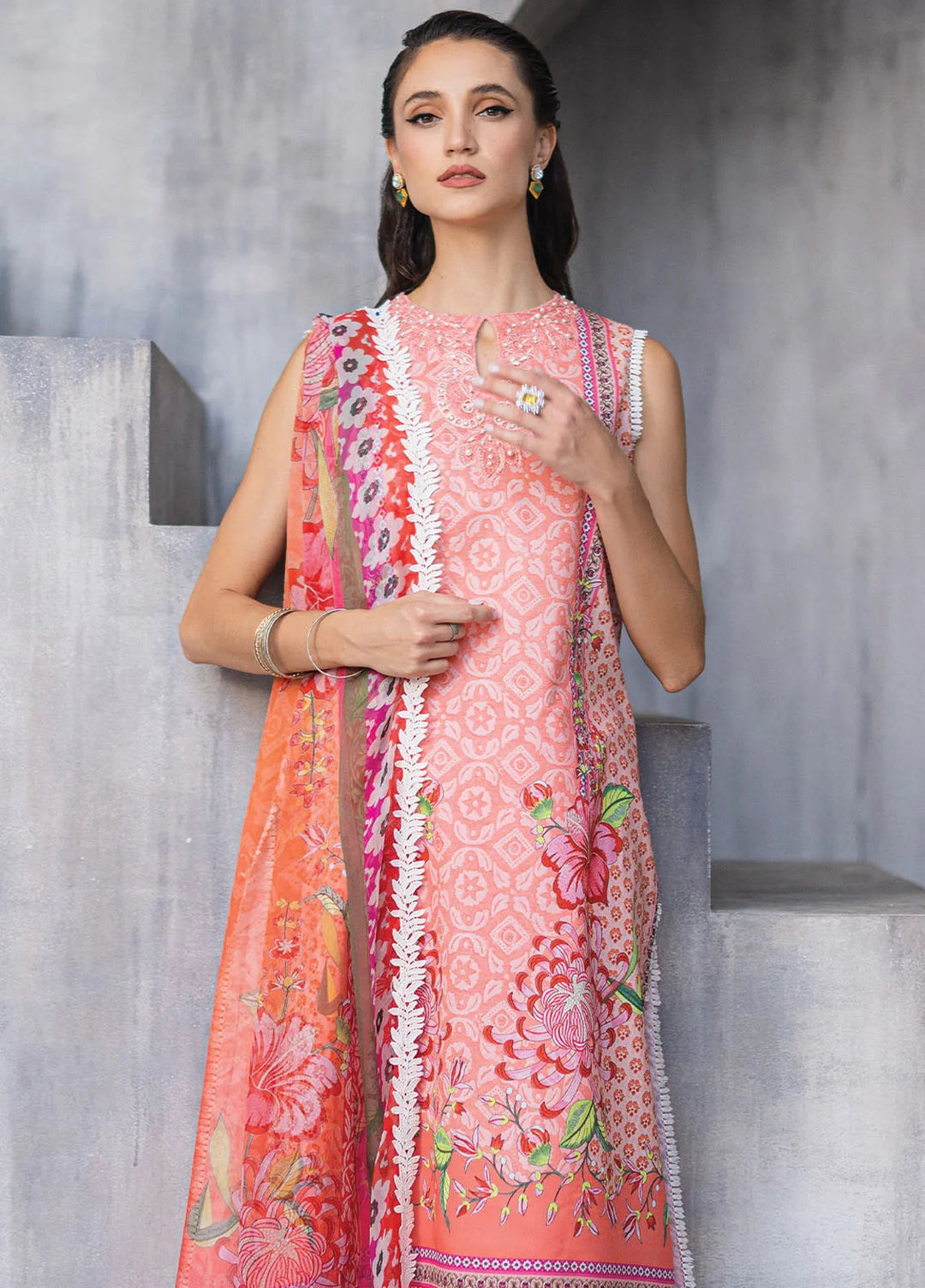 Azalea by Roheenaz Printed Lawn Suit Unstitched 3 Piece RNZ24A Radiant Rose RNZ-04A - Summer Collection