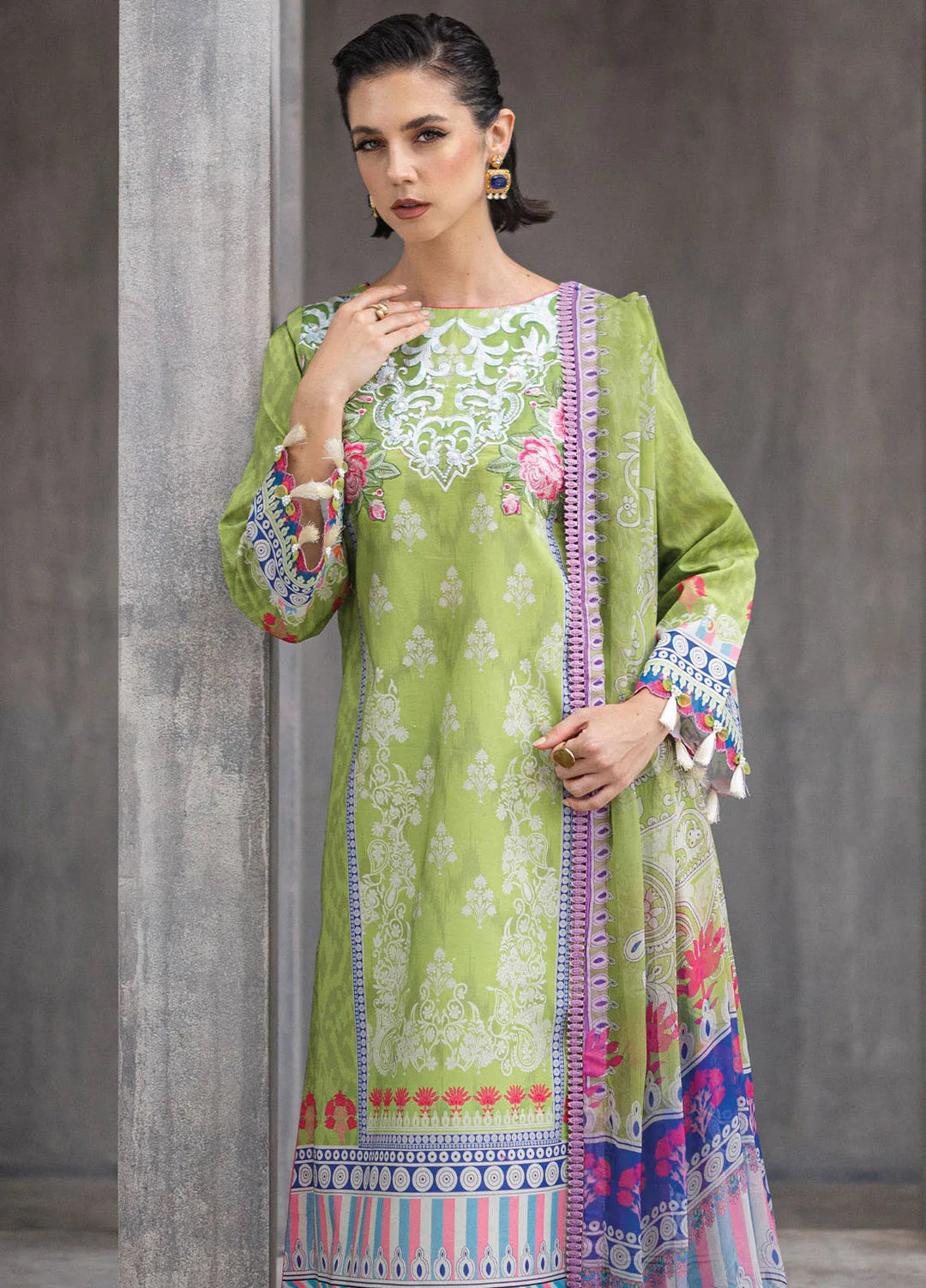 Azalea by Roheenaz Printed Lawn Suit Unstitched 3 Piece RNZ24A Serene Seafoam RNZ-08B - Summer Collection