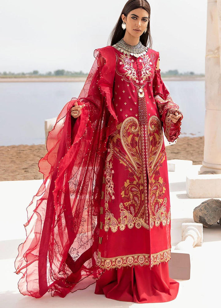 Azalea Embroidered Lawn Suits Unstitched 3 Piece AZA21F 01 Red - Festive Collection