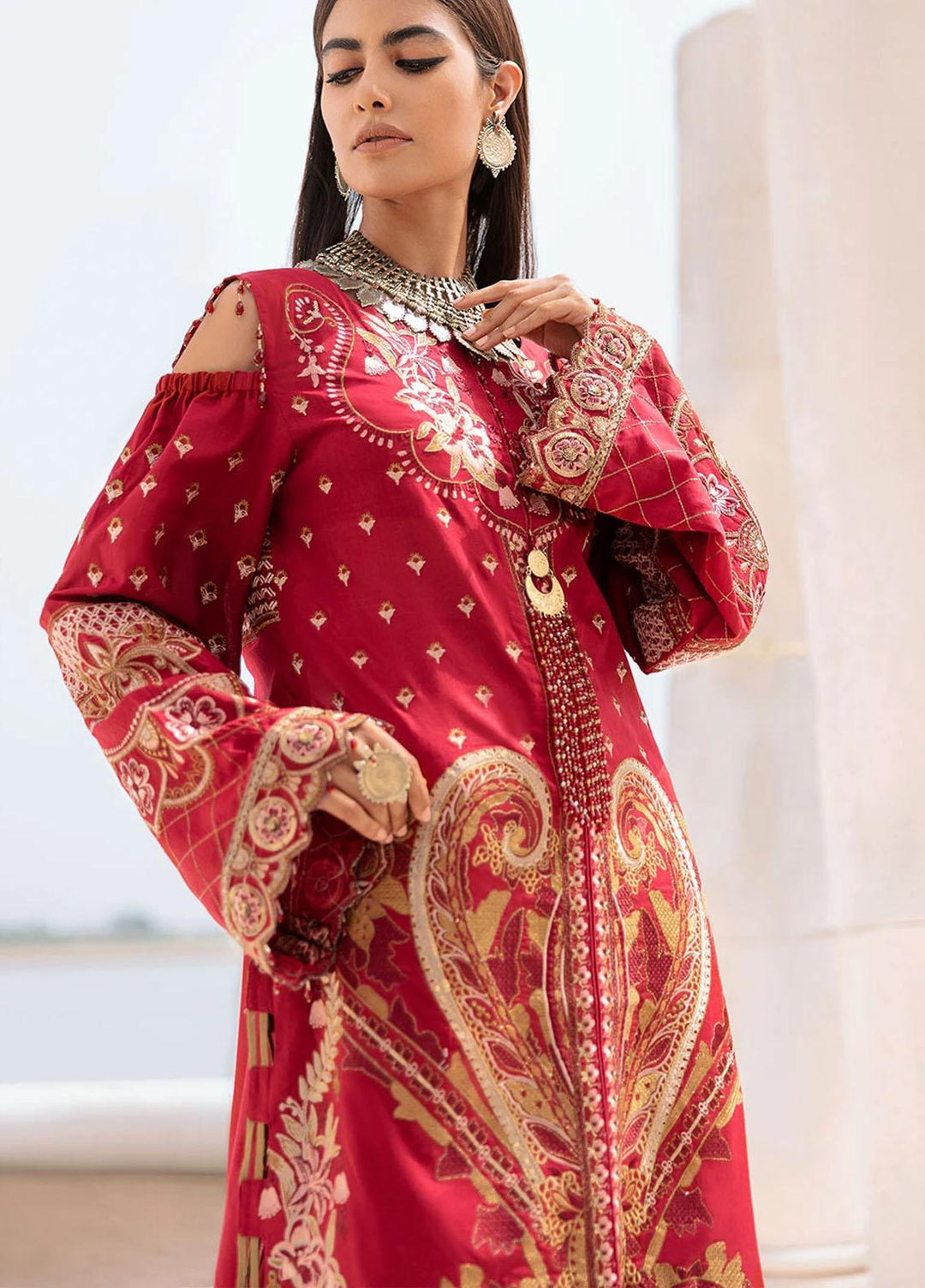 Azalea Embroidered Lawn Suits Unstitched 3 Piece AZA21F 01 Red - Festive Collection