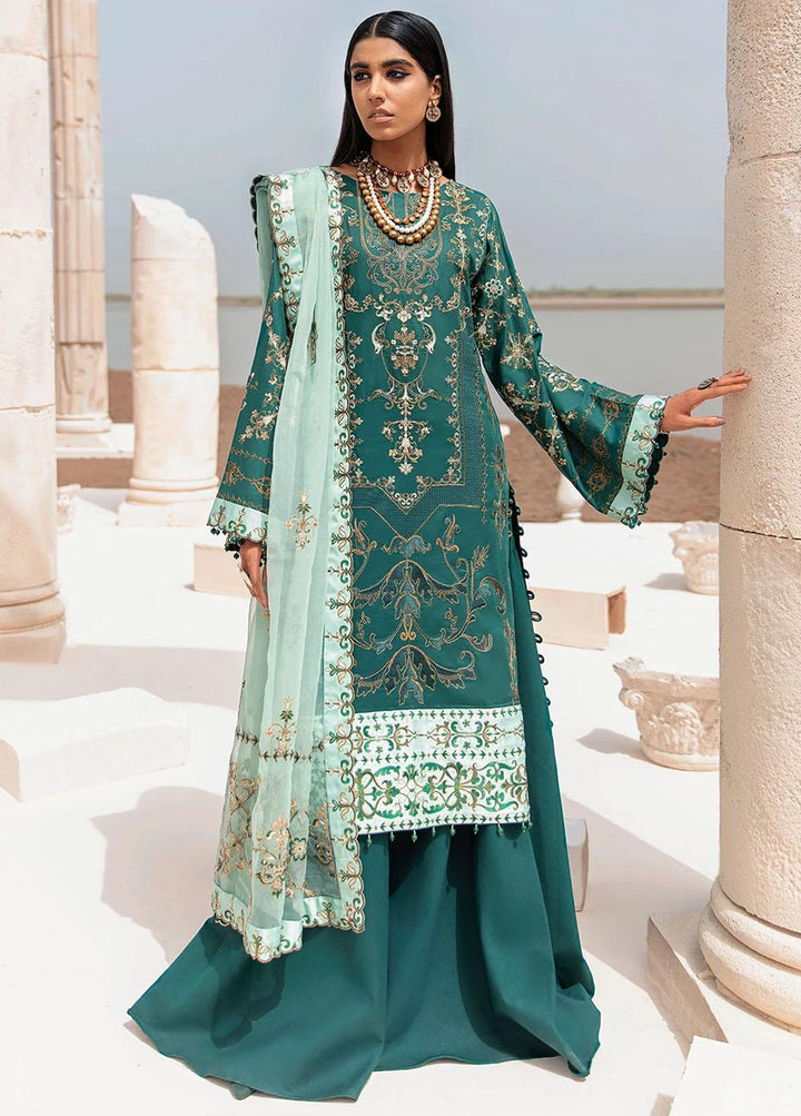 Azalea Embroidered Lawn Suits Unstitched 3 Piece AZA21F 02 Bottle Green - Festive Collection