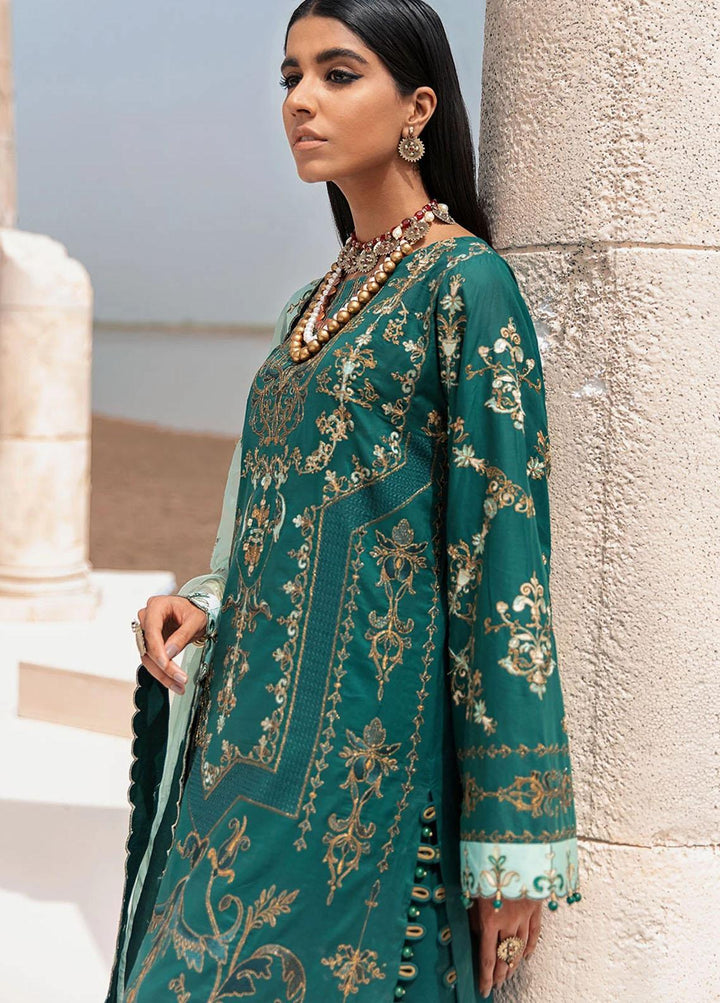 Azalea Embroidered Lawn Suits Unstitched 3 Piece AZA21F 02 Bottle Green - Festive Collection
