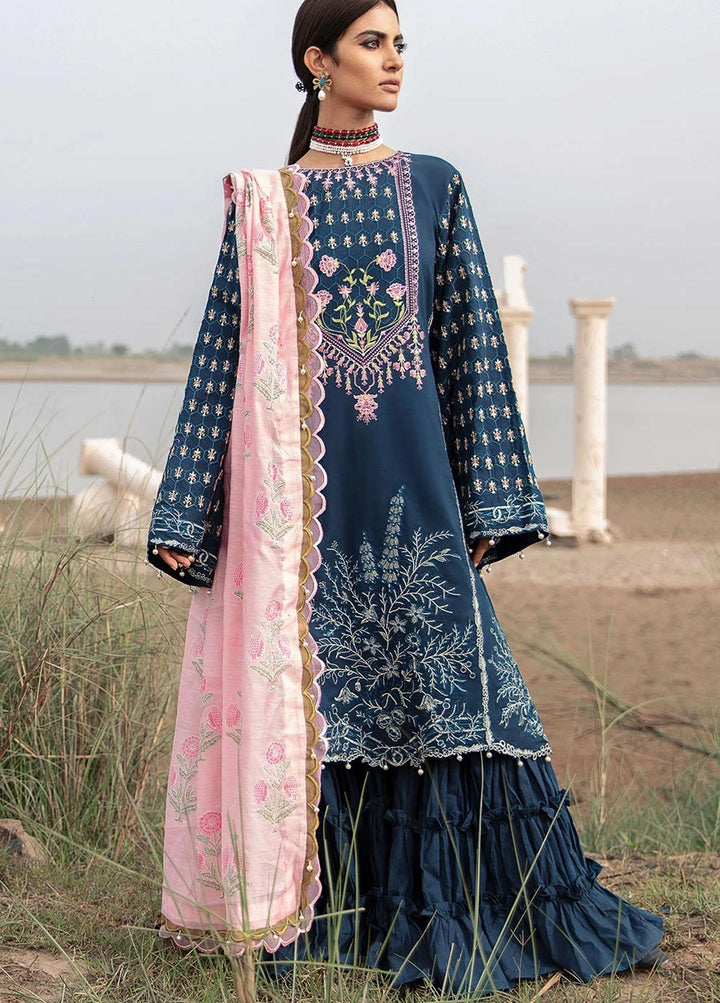 Azalea Embroidered Lawn Suits Unstitched 3 Piece AZA21F 04 Navy Blue - Festive Collection
