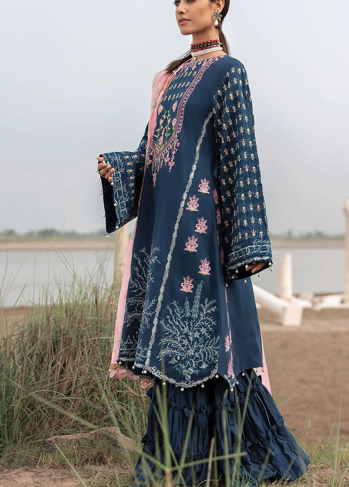 Azalea Embroidered Lawn Suits Unstitched 3 Piece AZA21F 04 Navy Blue - Festive Collection