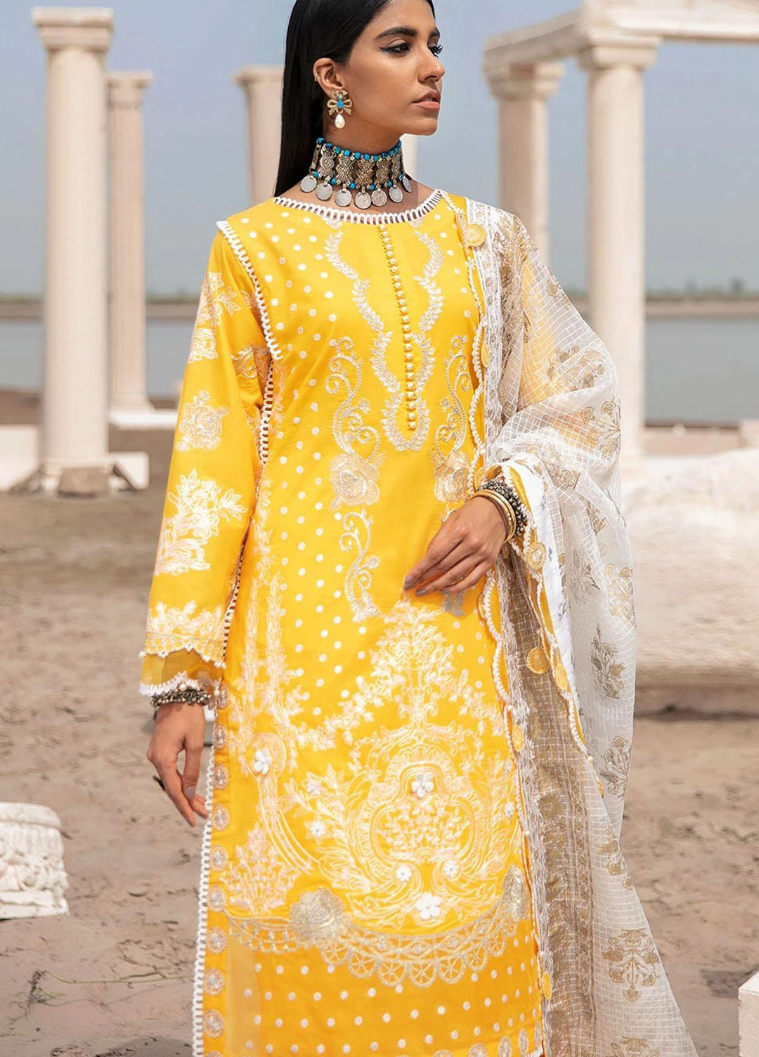 Azalea Embroidered Lawn Suits Unstitched 3 Piece AZA21F 05 Yellow - Festive Collection