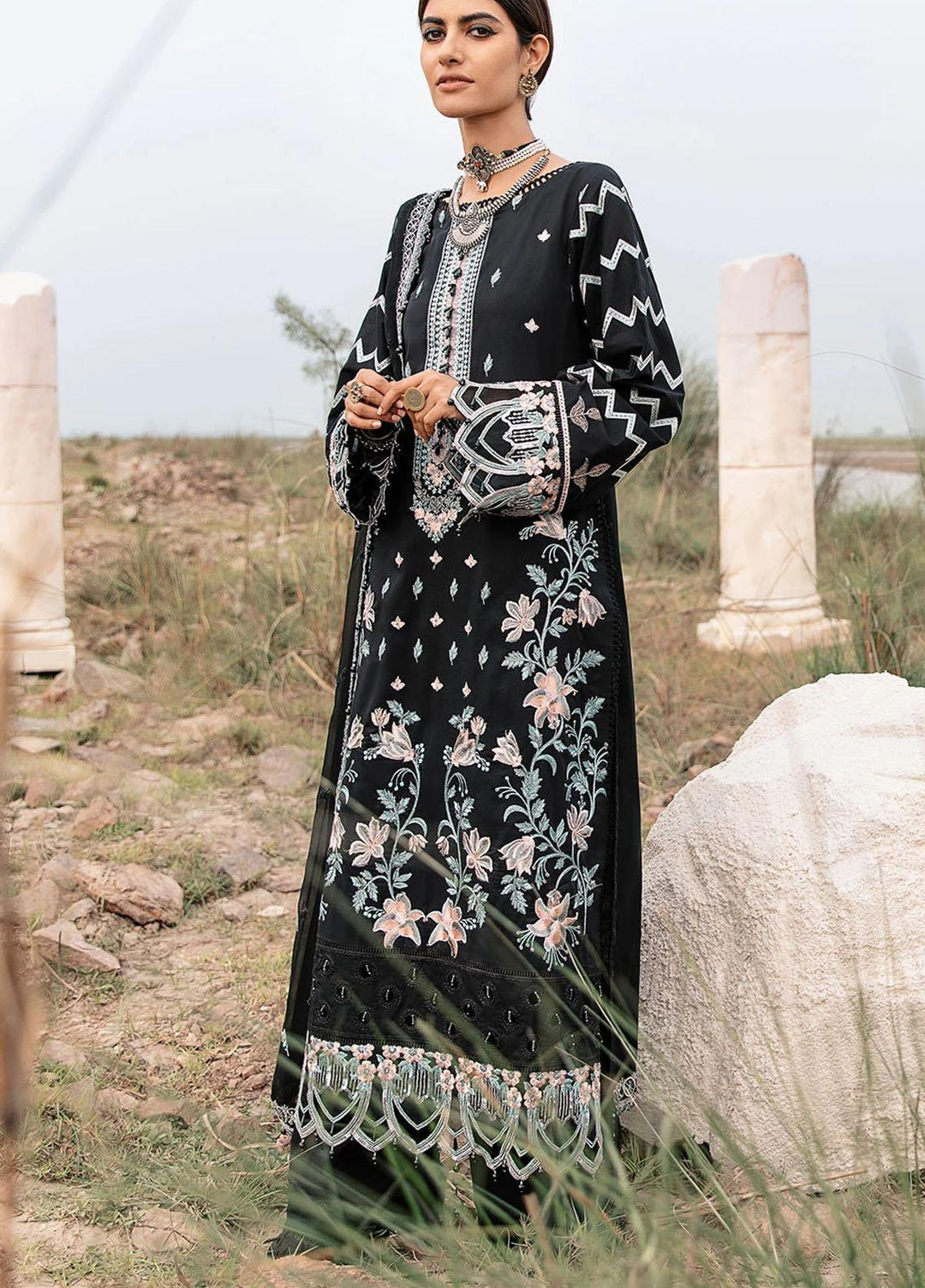 Azalea Embroidered Lawn Suits Unstitched 3 Piece AZA21F 09 Black - Festive Collection
