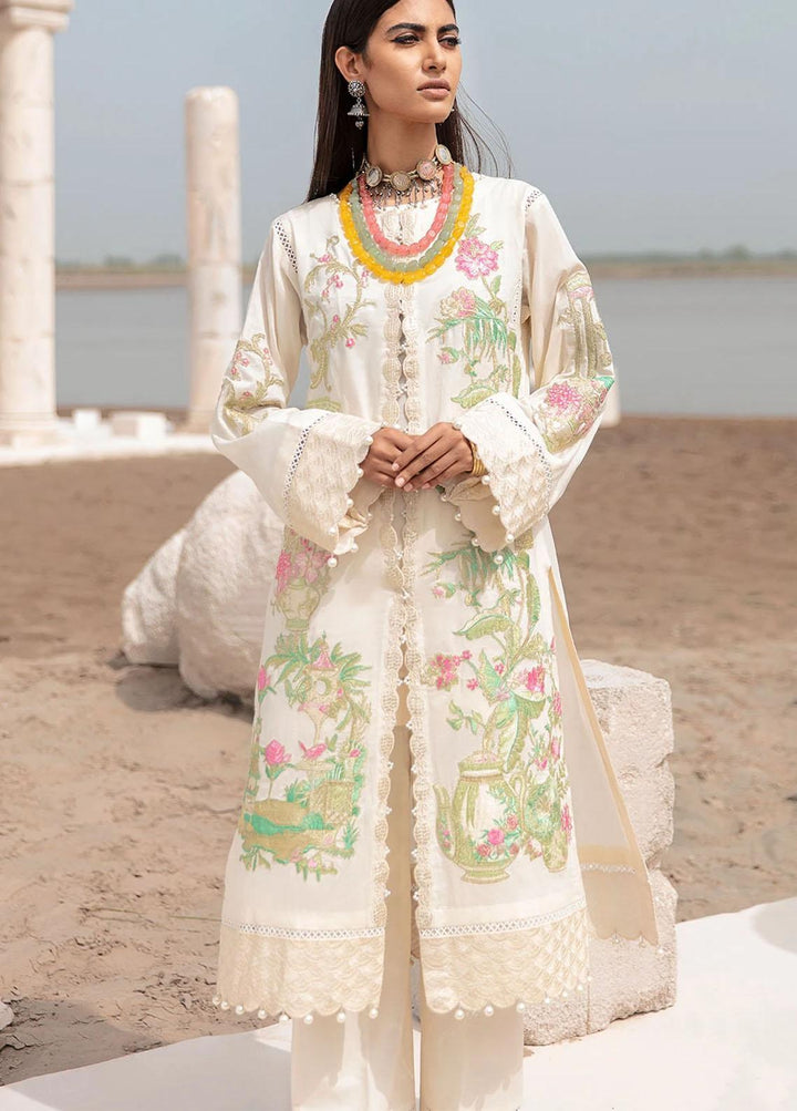 Azalea Embroidered Lawn Suits Unstitched 3 Piece AZA21F 10 Off White - Festive Collection