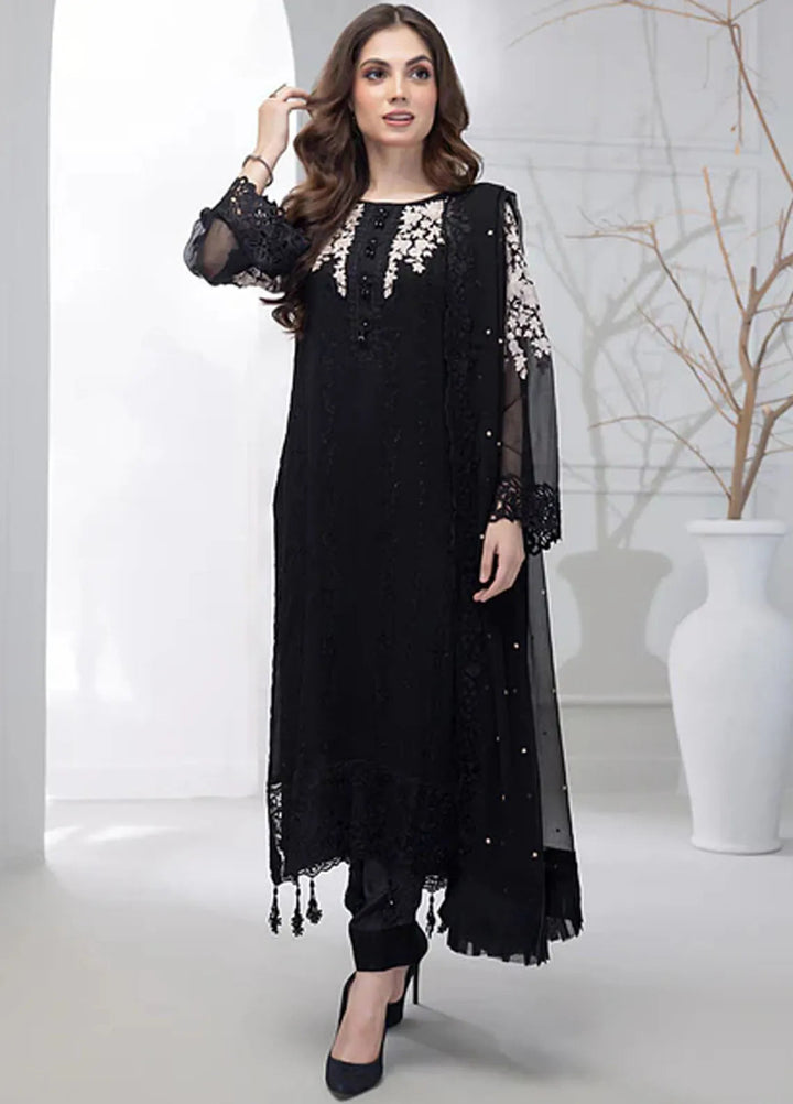 Azure  Embroidered Chiffon Suit Unstitched 4 Piece Coal Haze - Festive Collection