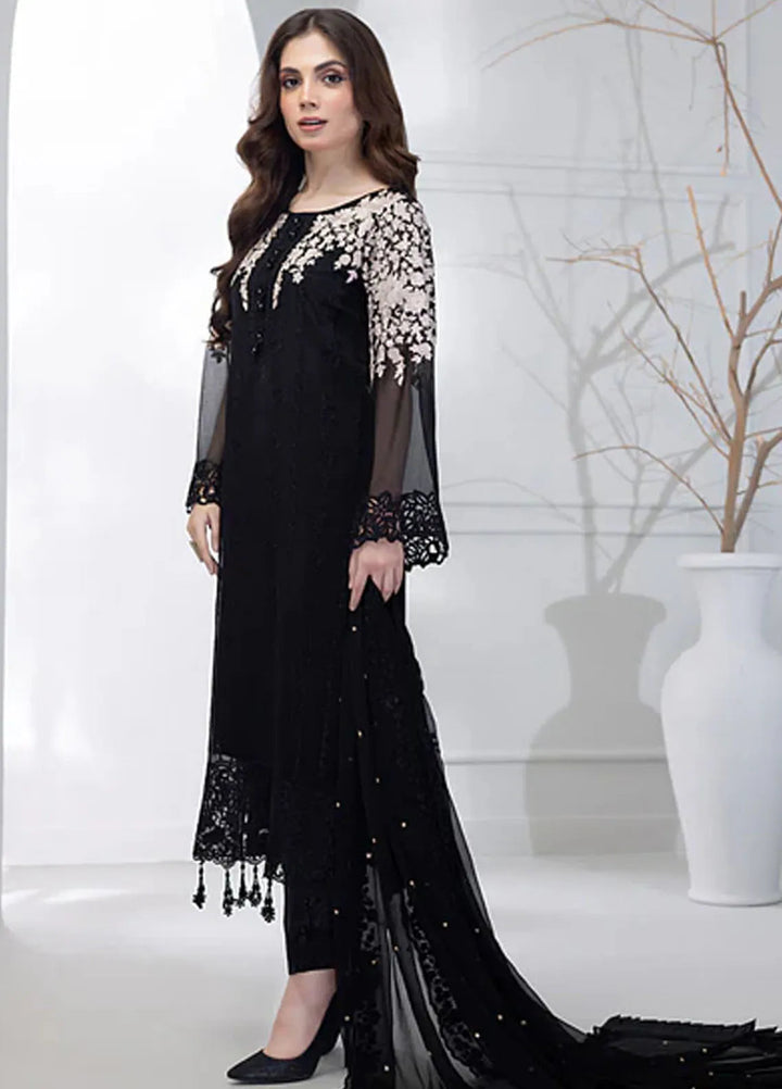 Azure  Embroidered Chiffon Suit Unstitched 4 Piece Coal Haze - Festive Collection