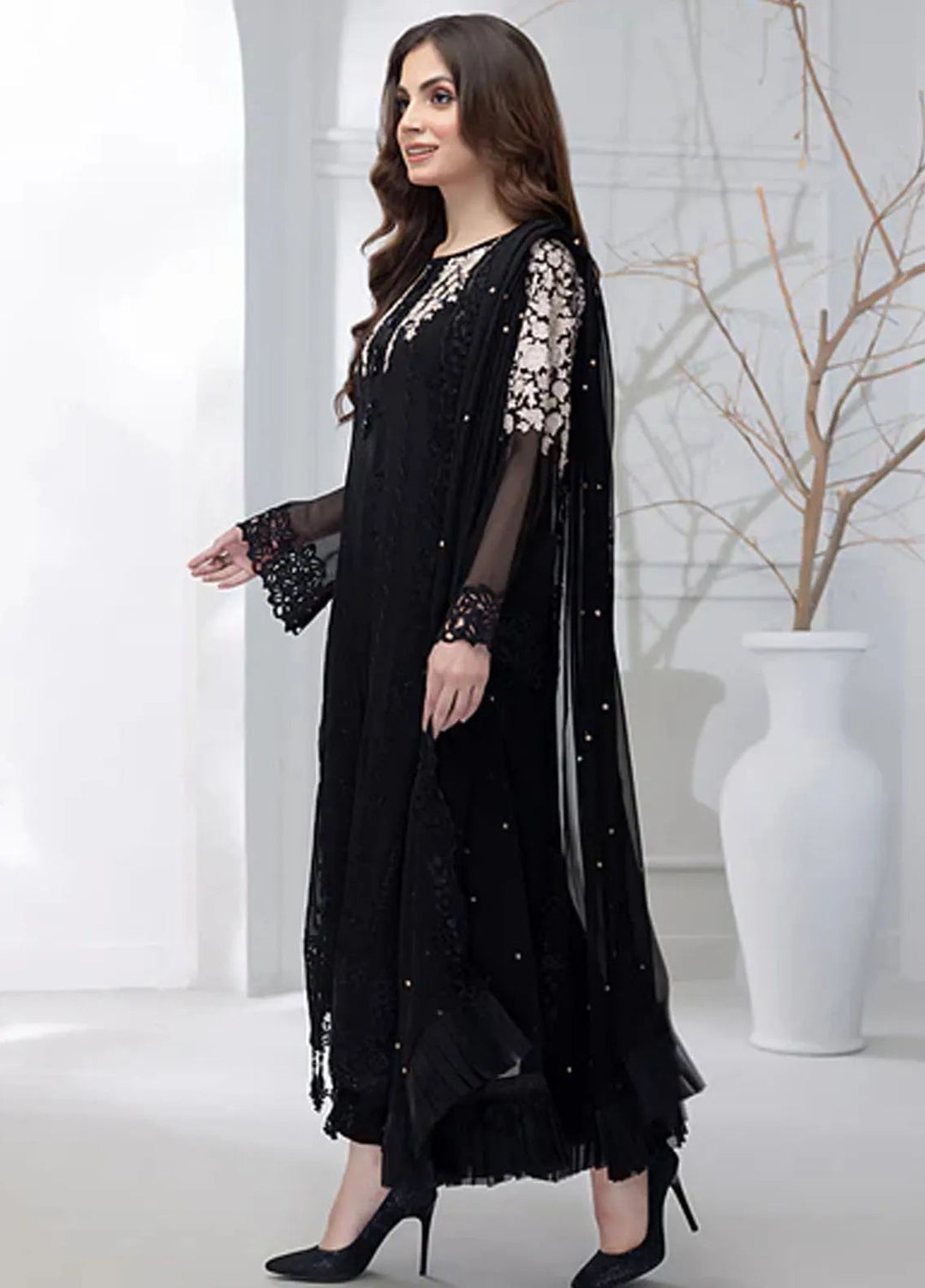 Azure  Embroidered Chiffon Suit Unstitched 4 Piece Coal Haze - Festive Collection