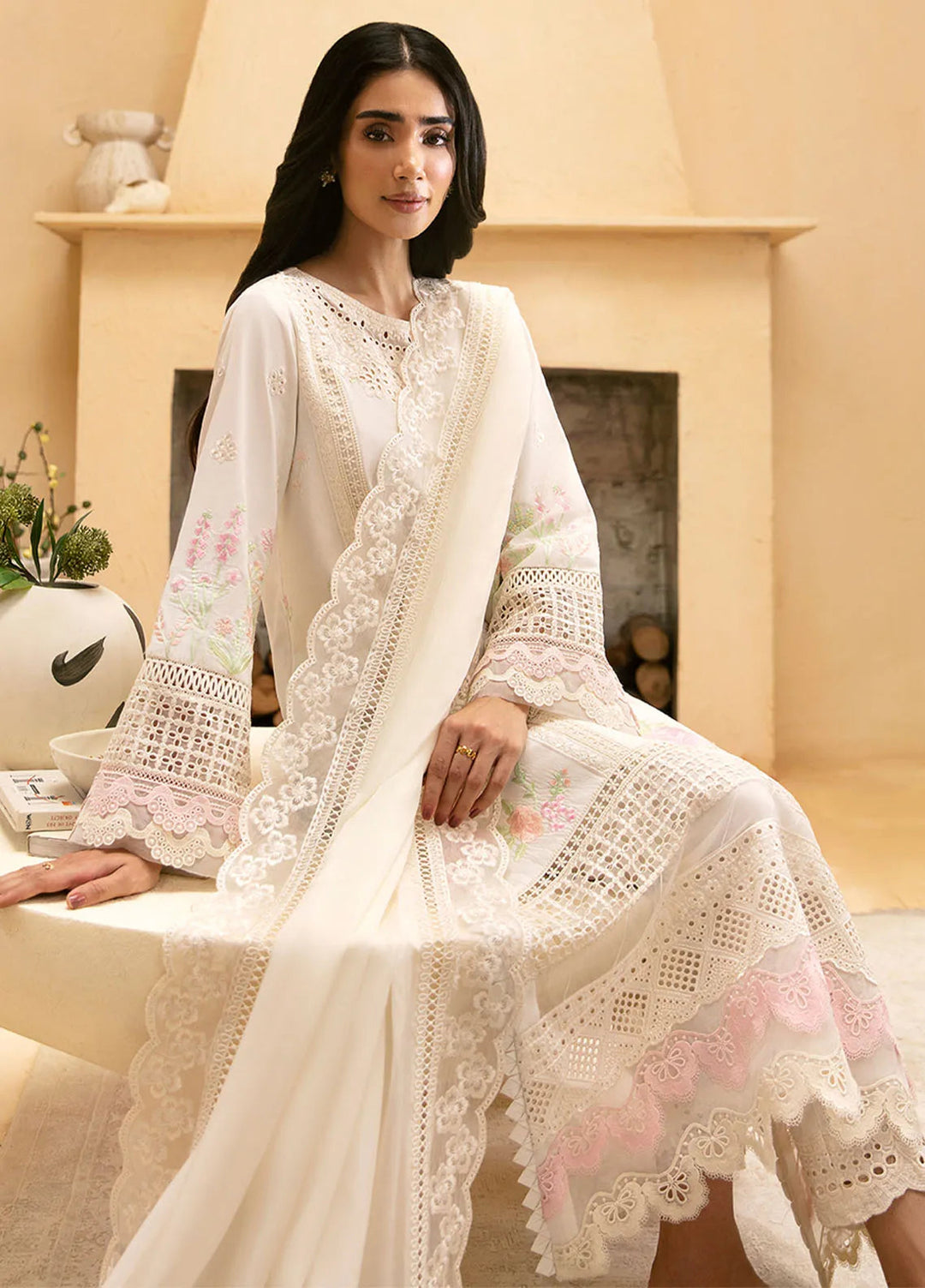 Azure Embroidered Suit Unstitched 3 Piece AZU24PC 58 Blissful Snow - Luxury Collection