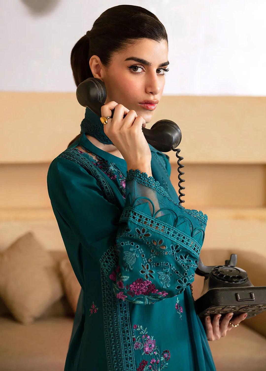 Azure Embroidered Suit Unstitched 3 Piece AZU24PC 62 Teal Treasure - Luxury Collection