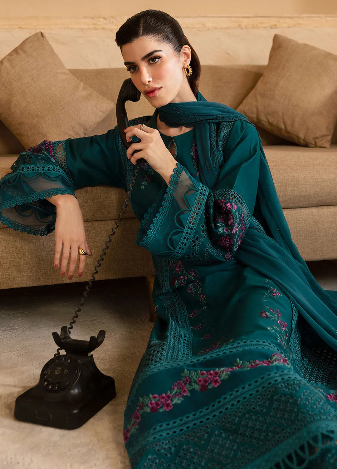 Azure Embroidered Suit Unstitched 3 Piece AZU24PC 62 Teal Treasure - Luxury Collection