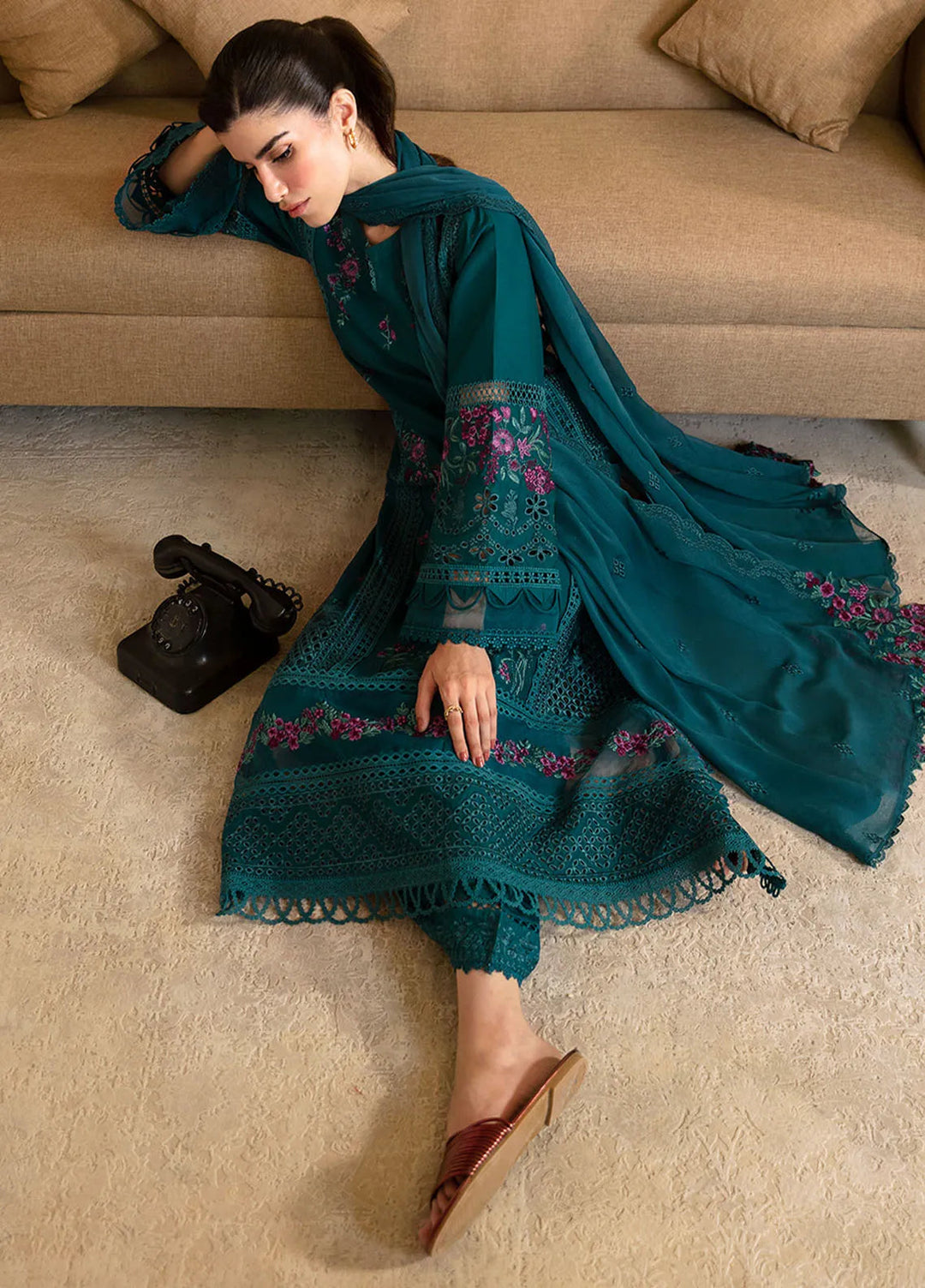 Azure Embroidered Suit Unstitched 3 Piece AZU24PC 62 Teal Treasure - Luxury Collection