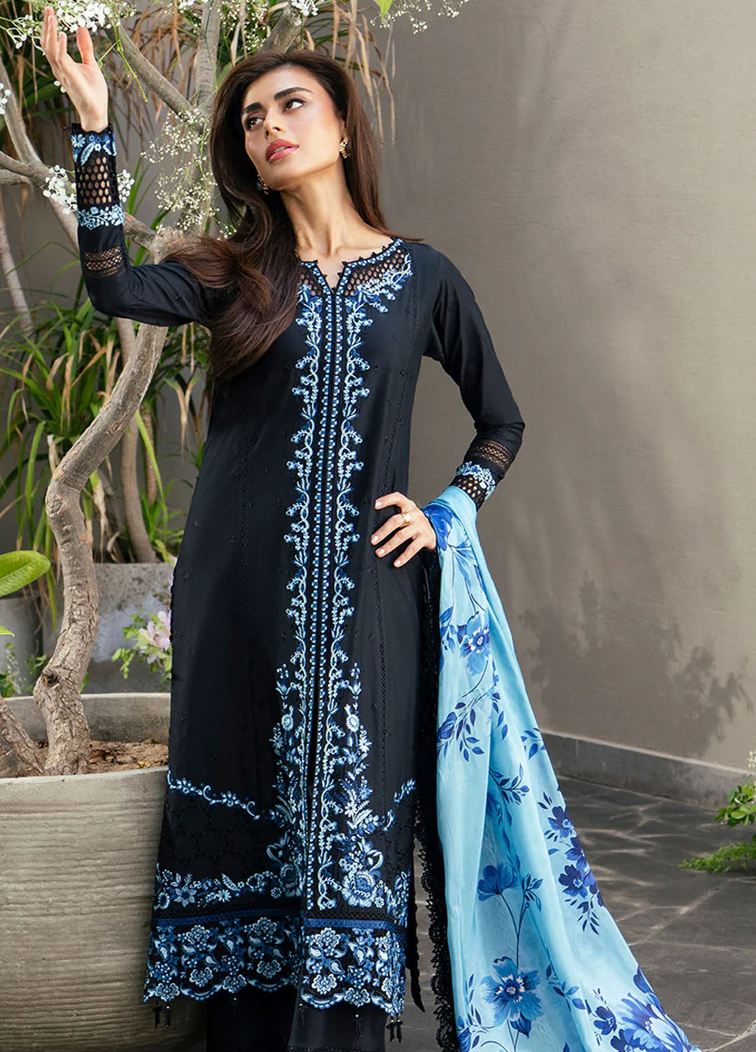 Azure Embroidered Lawn Suits Unstitched 3 Piece AZU25LL Black Amour - Summer Collection