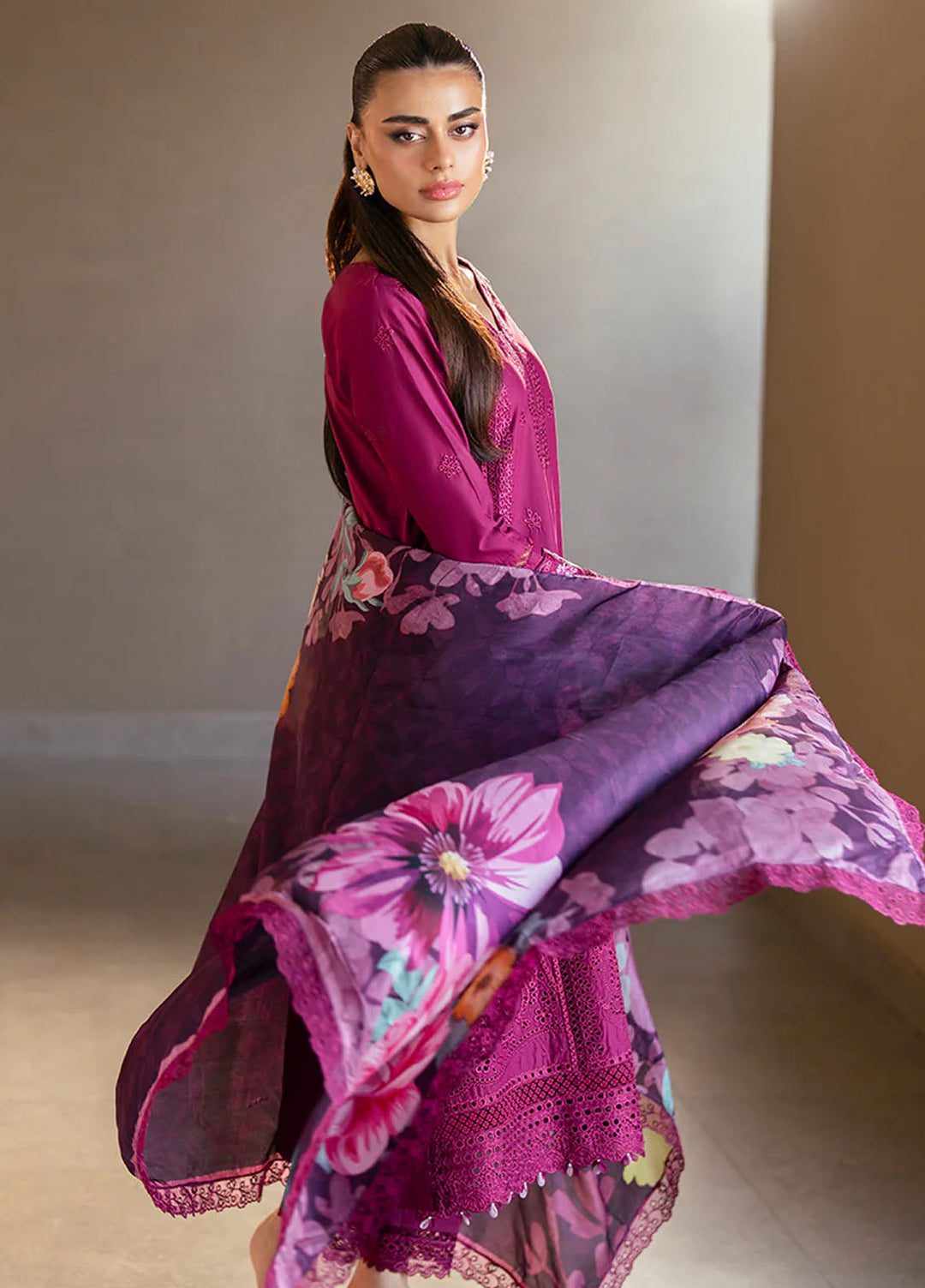 Azure Embroidered Lawn Suits Unstitched 3 Piece AZU25LL Wine Mirage - Summer Collection