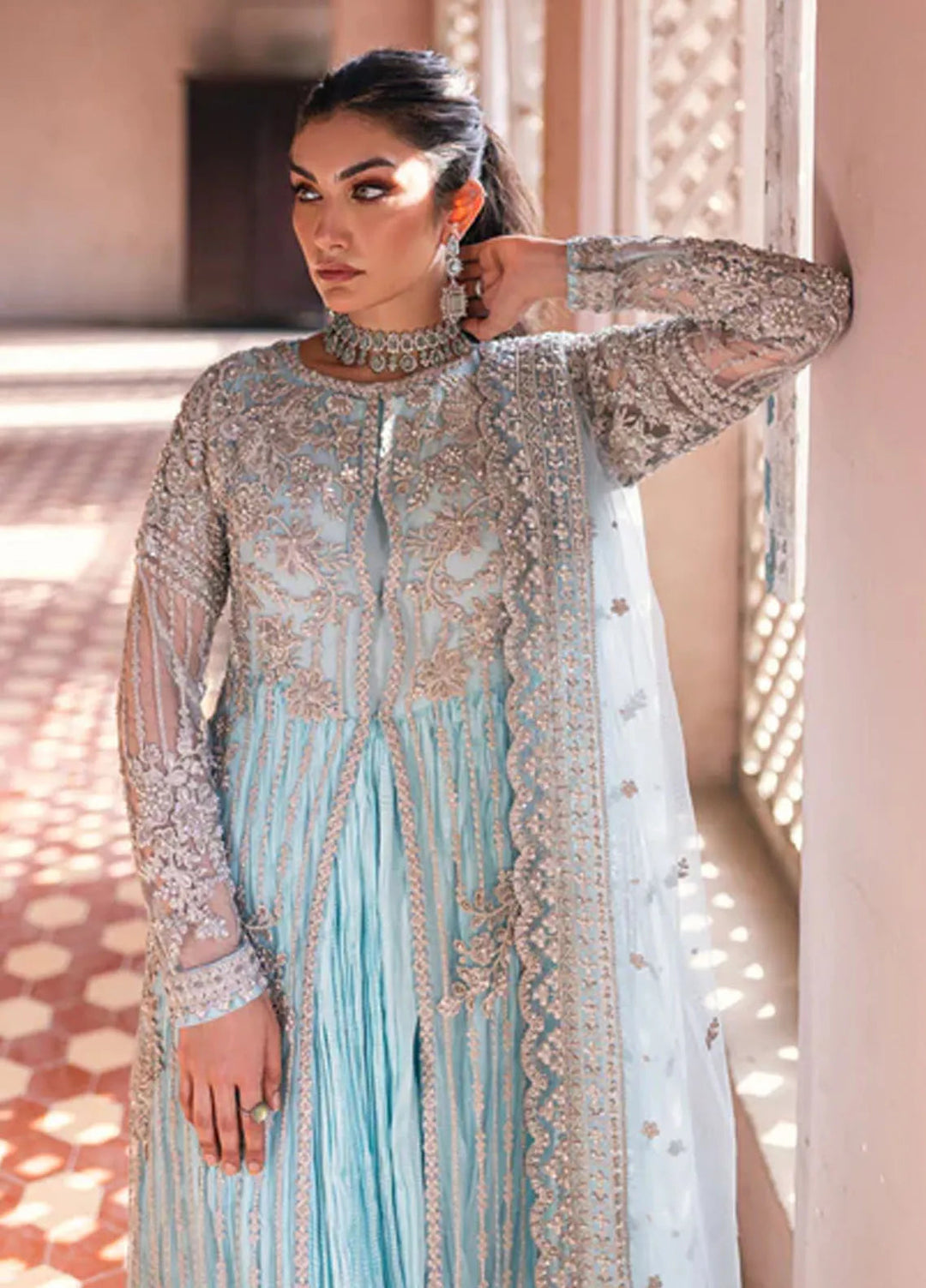 Azure Embroidered Net Suit Unstitched 3 Piece AZ24W Mah Jabeen - Formals Collection