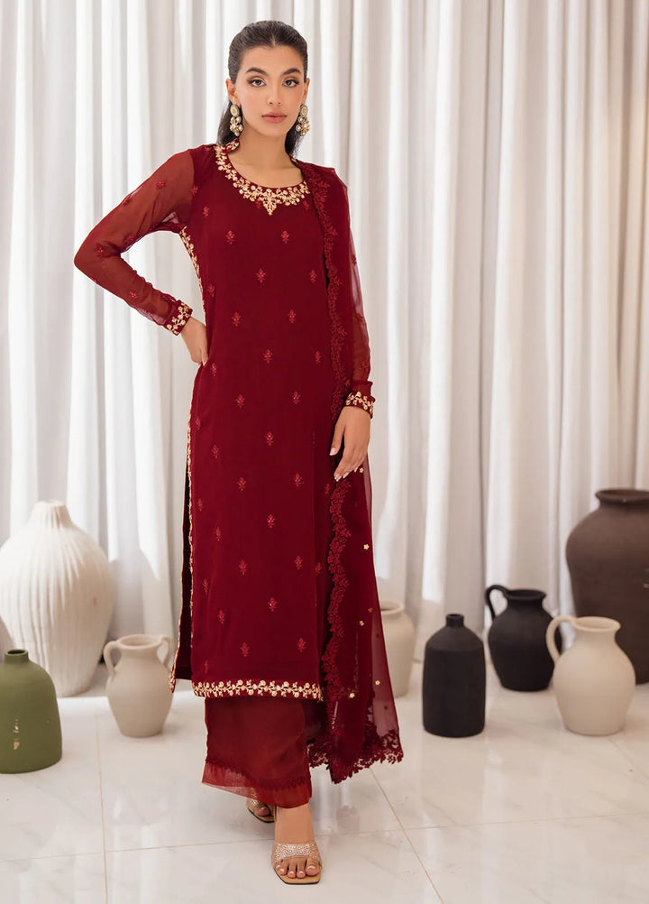 Azure Embroidered Suit Unstitched 3 Piece AZU24EU Wine Scarlet - Festive Collection