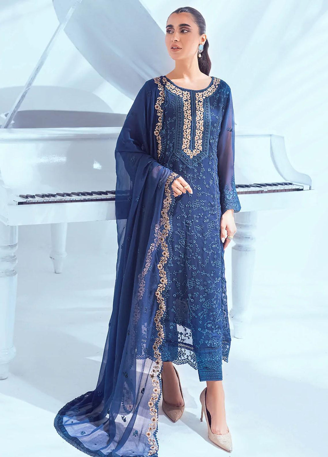 Azure Pret  Chiffon 3 Piece Suit Iris Bloom IBES004