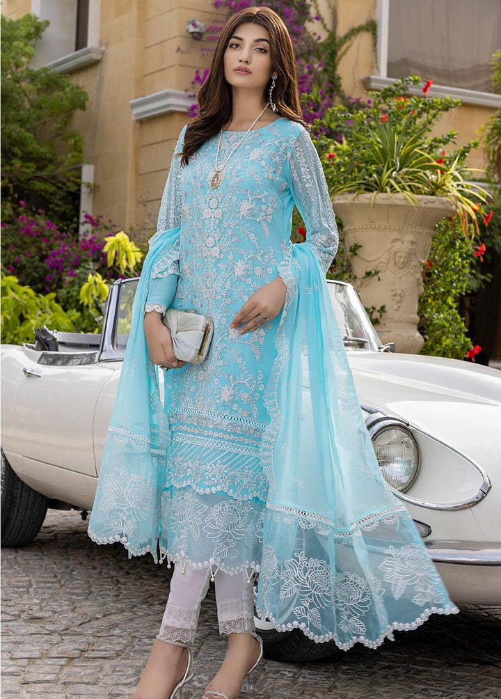 Azure Embroidered Chiffon Suits Unstitched 3 Piece AZU22LE AS-83 Aqua Stone - Eid Collection
