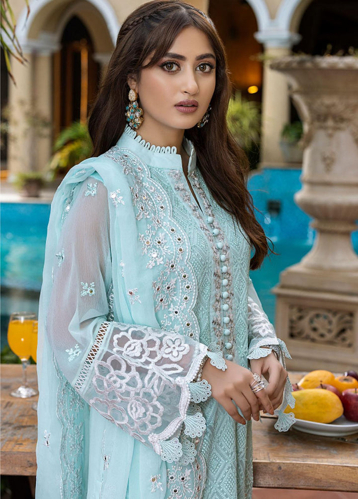 Azure Embroidered Chiffon Suits Unstitched 3 Piece AZU22LE AS-84 Ice Green - Eid Collection