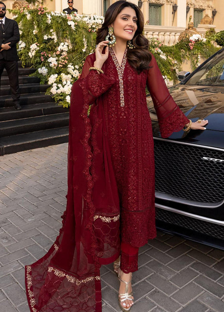 Azure Luxury Pret Embroidered Chiffon 3 Piece Dress AZ22PLU D-03 VIBRANT RUBY