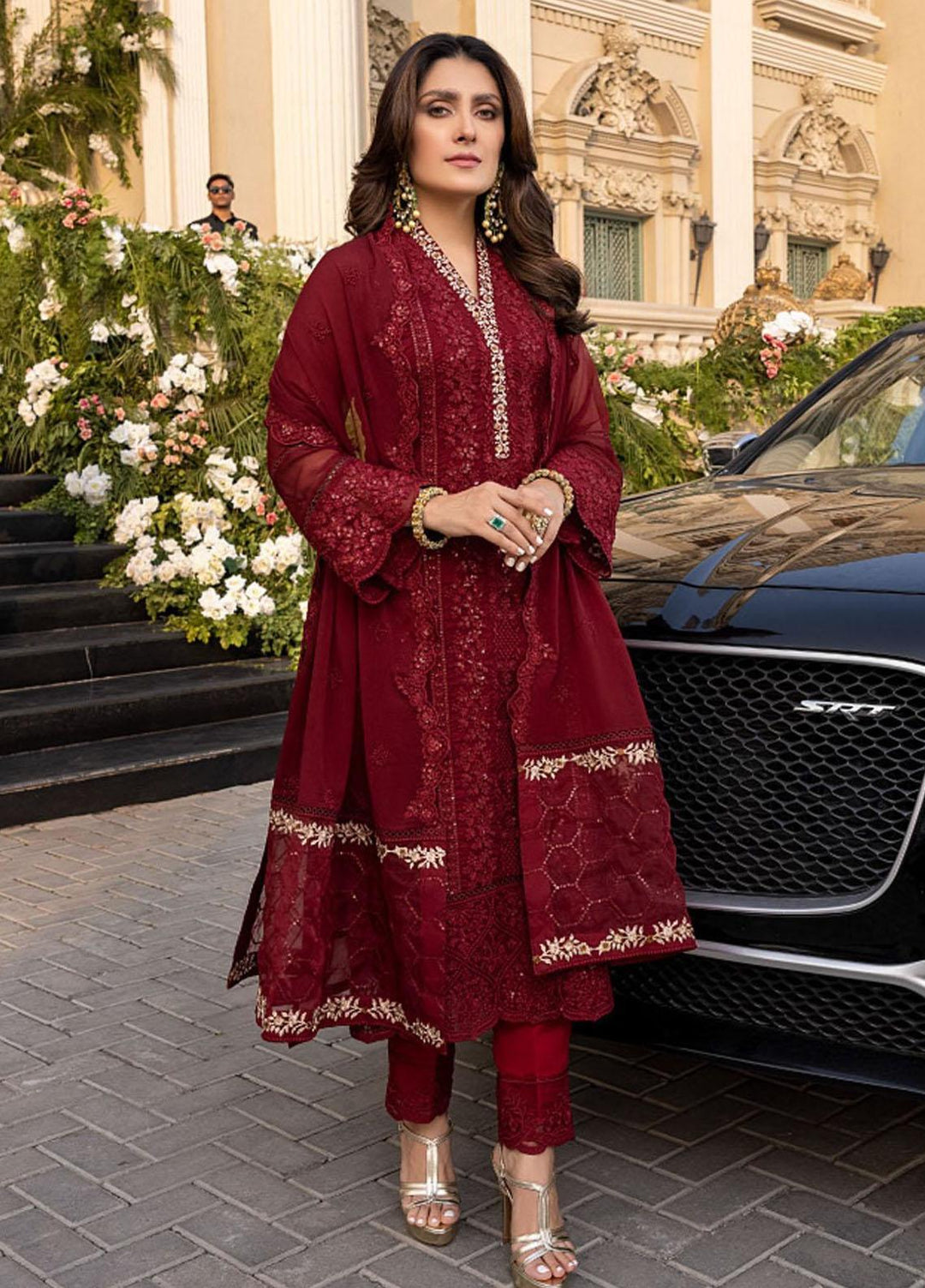 Azure Luxury Pret Embroidered Chiffon 3 Piece Dress AZ22PLU D-03 VIBRANT RUBY