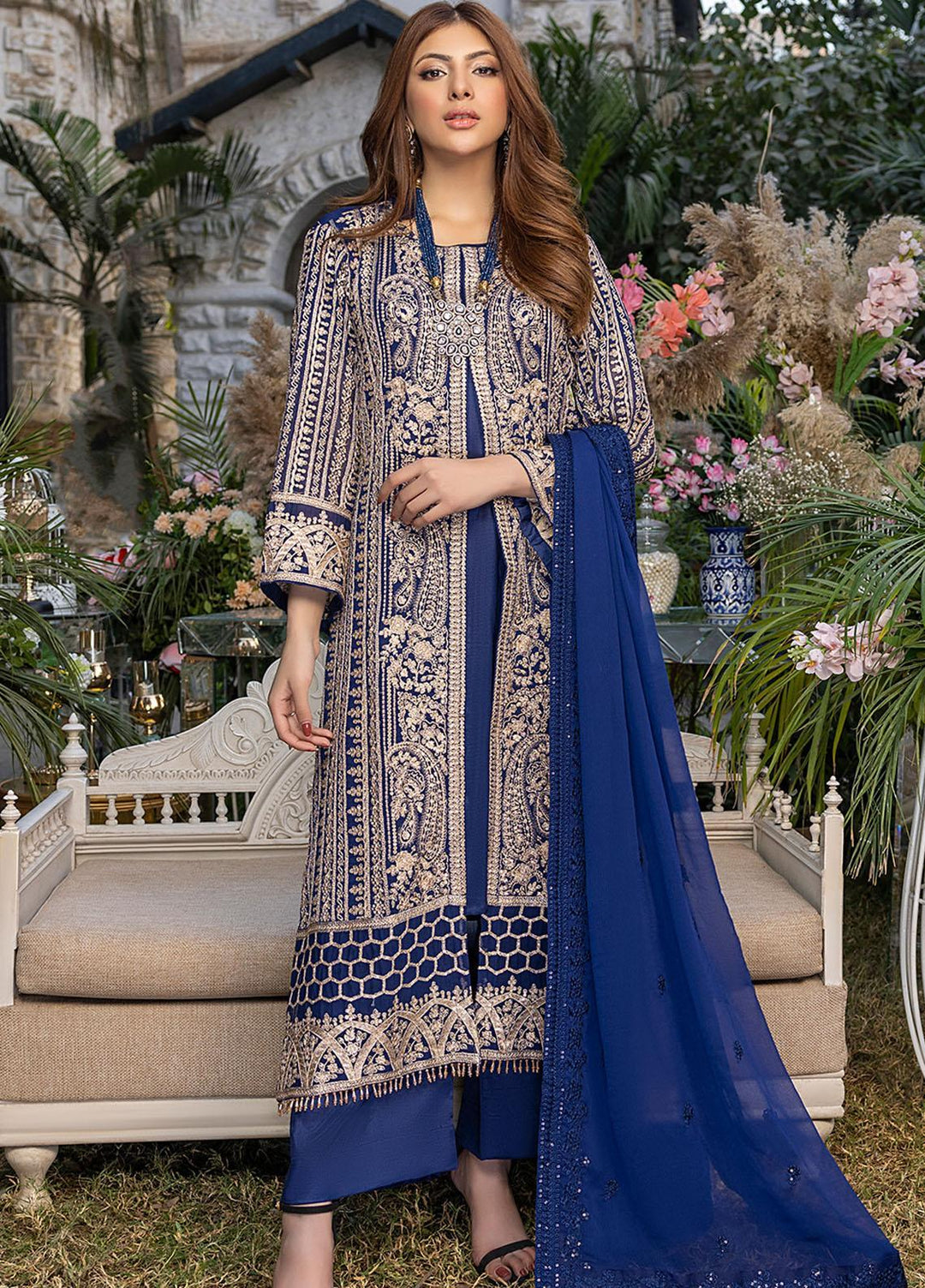 Azure Embroidered Chiffon Suits Unstitched 3 Piece AZU23L AS-93 Granite - Luxury Collection