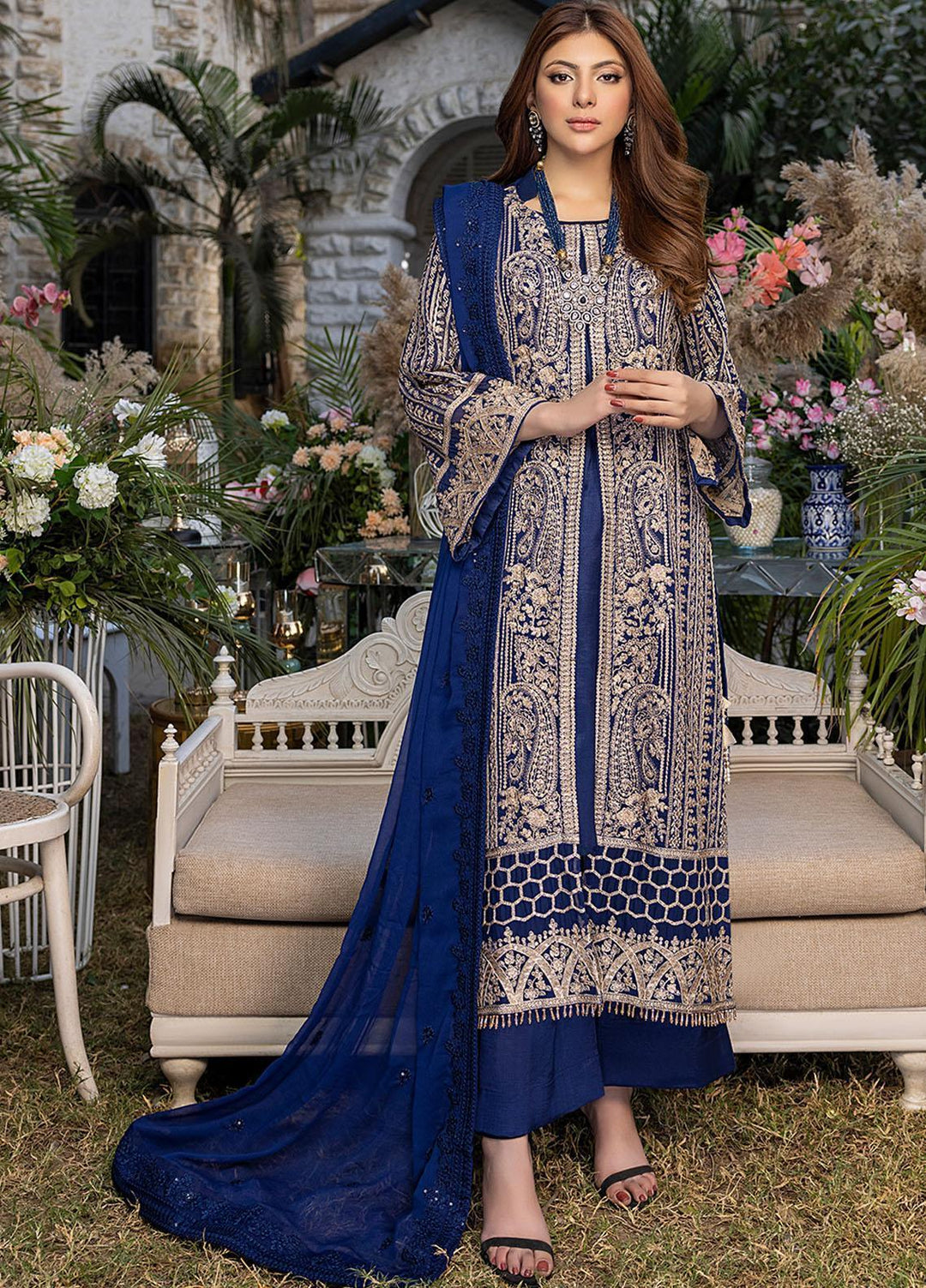 Azure Embroidered Chiffon Suits Unstitched 3 Piece AZU23L AS-93 Granite - Luxury Collection