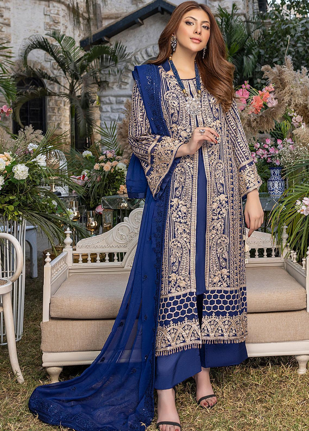 Azure Embroidered Chiffon Suits Unstitched 3 Piece AZU23L AS-93 Granite - Luxury Collection
