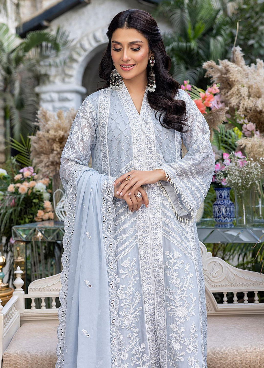 Azure Embroidered Chiffon Suits Unstitched 3 Piece AZU23L AS-95 Snowy Dove - Luxury Collection