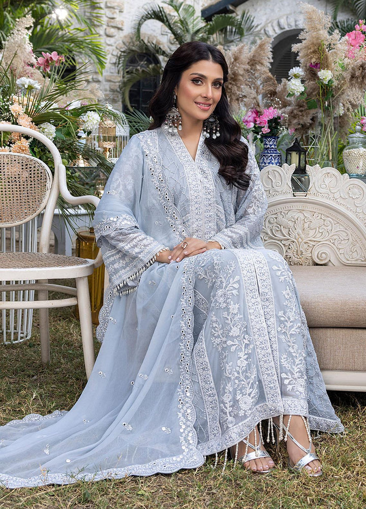 Azure Embroidered Chiffon Suits Unstitched 3 Piece AZU23L AS-95 Snowy Dove - Luxury Collection