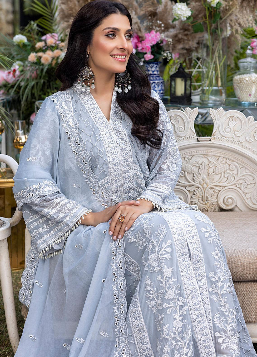 Azure Embroidered Chiffon Suits Unstitched 3 Piece AZU23L AS-95 Snowy Dove - Luxury Collection