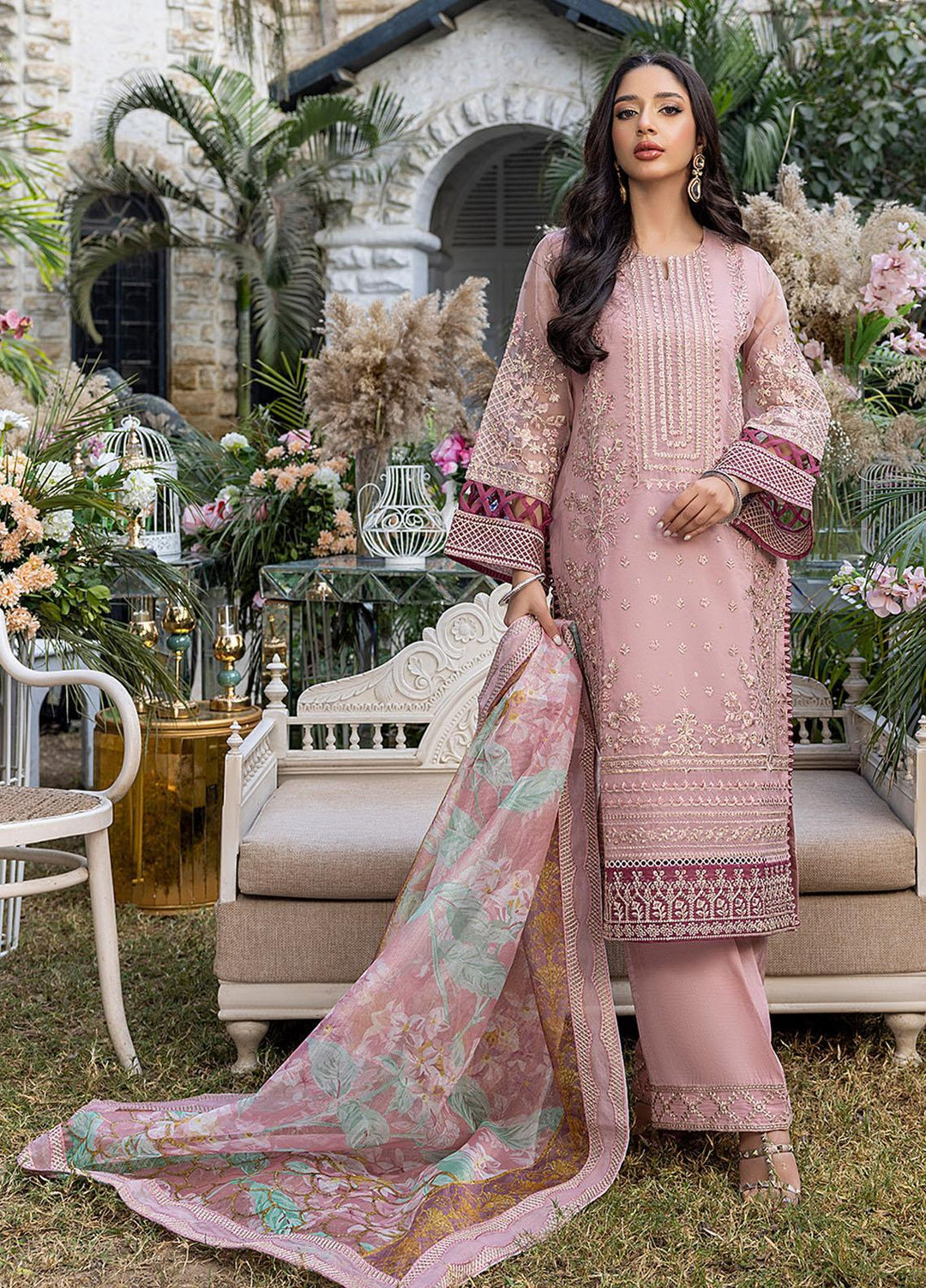 Azure Embroidered Organza Suits Unstitched 3 Piece AZU23L AS-97 Lotus Plush - Luxury Collection