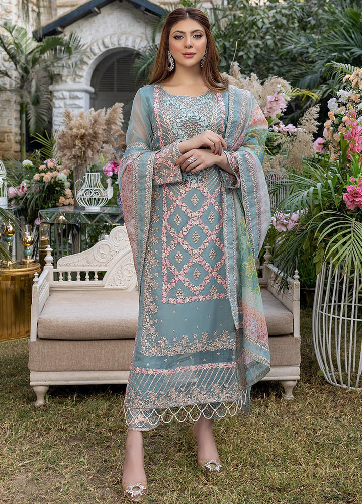 Azure Embroidered Organza Suits Unstitched 3 Piece AZU23L AS-98 Canary - Luxury Collection