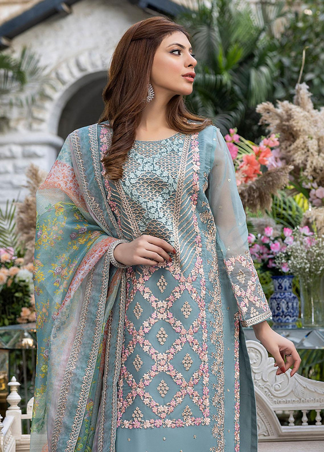 Azure Embroidered Organza Suits Unstitched 3 Piece AZU23L AS-98 Canary - Luxury Collection