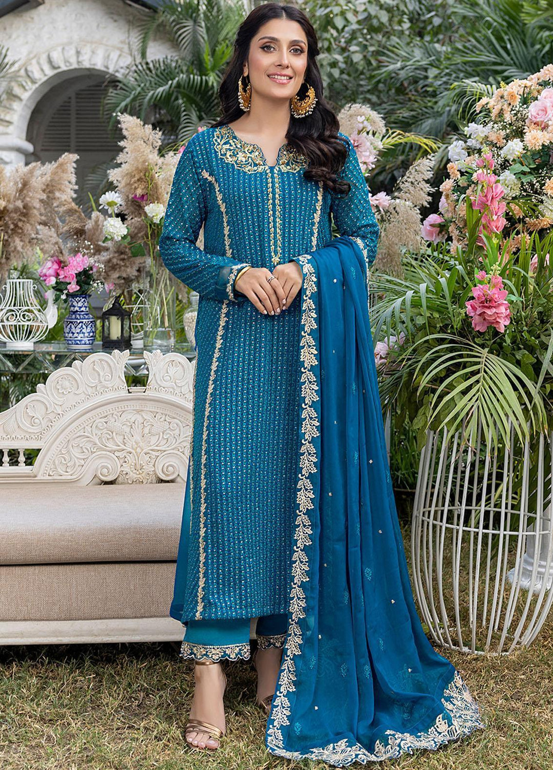 Azure Embroidered Chiffon Suits Unstitched 3 Piece AZU23L AS-99 Dreamy Iris - Luxury Collection