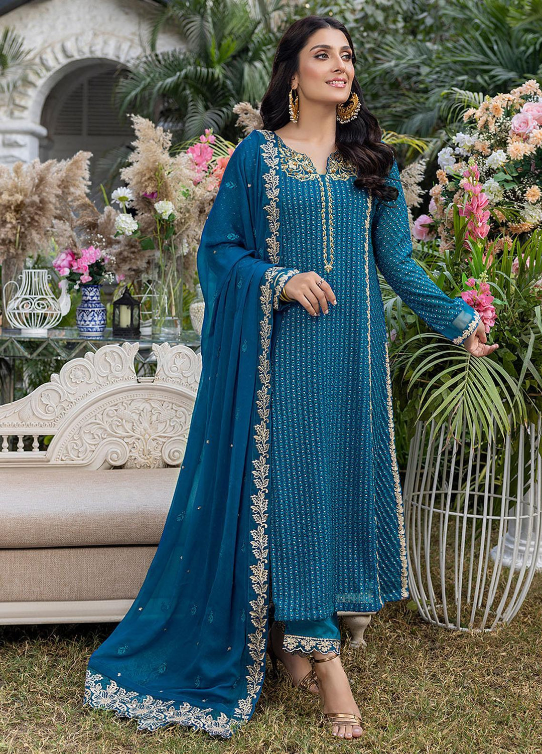 Azure Embroidered Chiffon Suits Unstitched 3 Piece AZU23L AS-99 Dreamy Iris - Luxury Collection