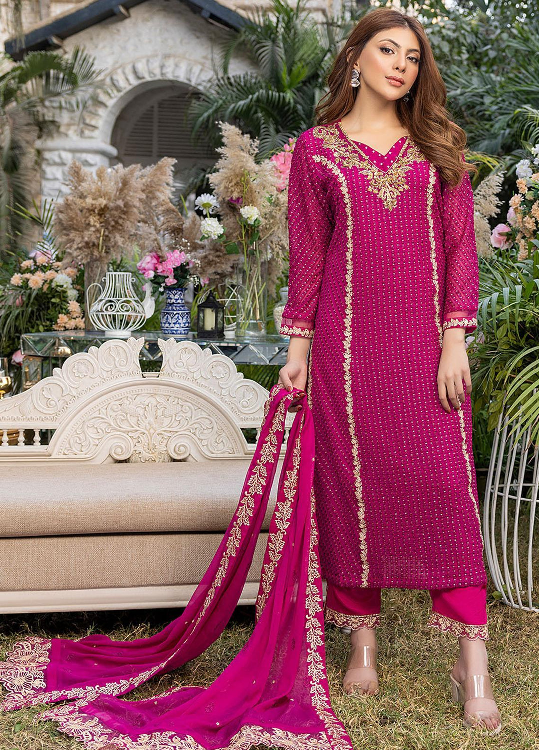 Azure Embroidered Chiffon Suits Unstitched 3 Piece AZU23L AS-99 Florescence - Luxury Collection