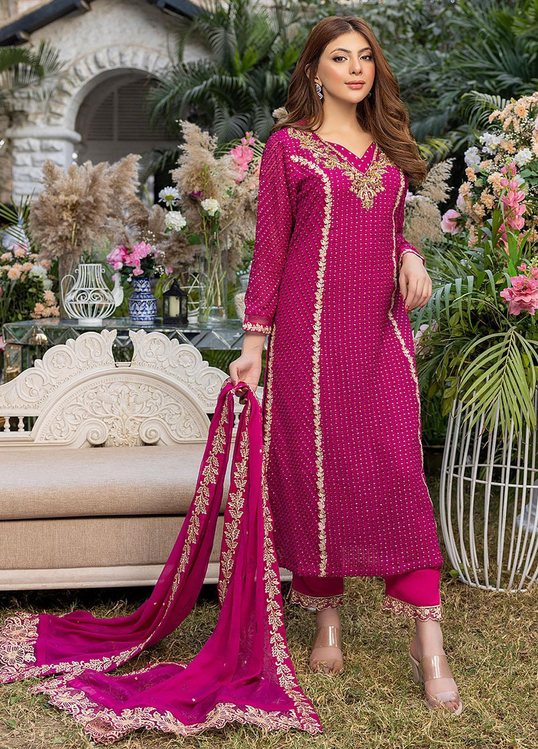 Azure Embroidered Chiffon Suits Unstitched 3 Piece AZU23L AS-99 Florescence - Luxury Collection