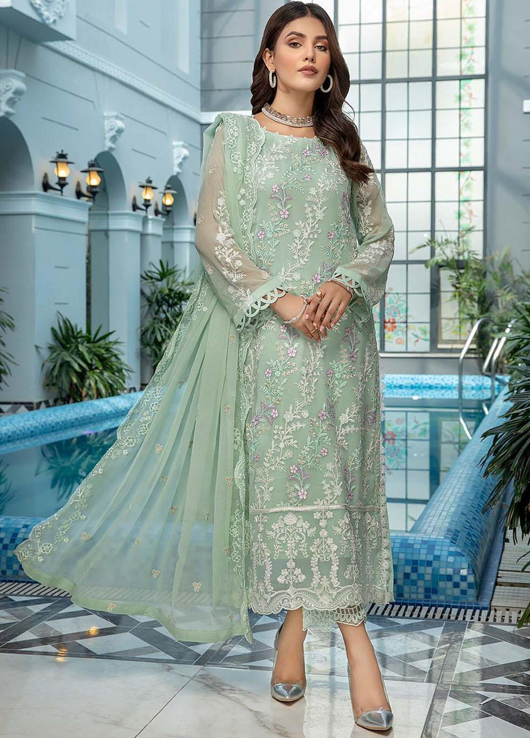 Azure Pret  Chiffon 3 Piece Suit Olivine AS59