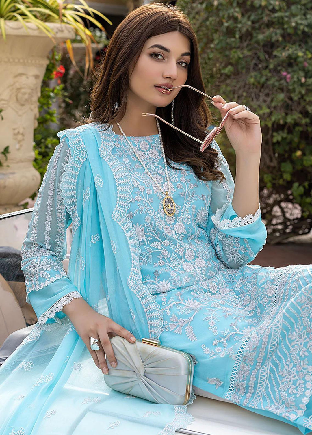 Azure Pret  Chiffon 3 Piece Suit Aqua Stone ASAS83