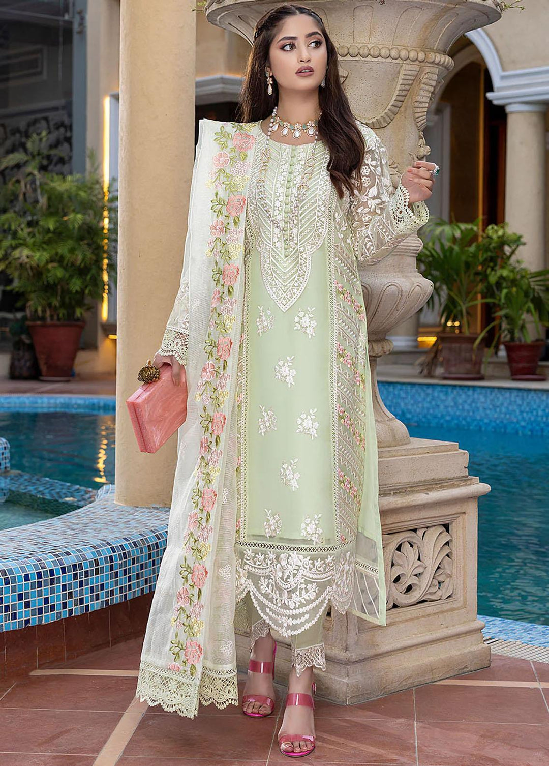 Azure Pret  Organza 3 Piece Suit Floral Mint FMAS89